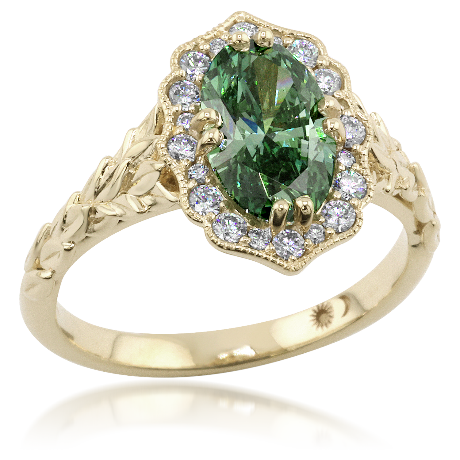 Vintage Leaf Halo Engagement Ring