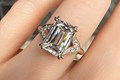 Vintage Leaf Emerald Cut Engagement Ring
