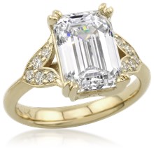 Vintage Leaf Emerald Cut Engagement Ring