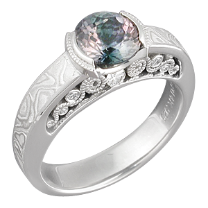 Mokume Curls Engagement Ring with Bicolor Sapphire