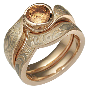 Mokume Engagement Swirl Champagne Bridal Set