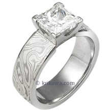 White Mokume Solitaire Princess Engagement Ring