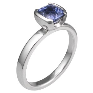 Modern Solitaire Engagement Ring with Cushion Blue Sapphire