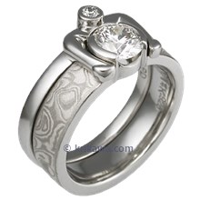 Mokume Solitaire Straight Engagement Ring with Royal Enhancer