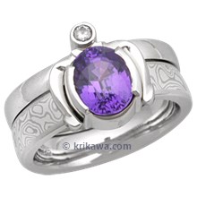 Mokume Solitaire Straight with an Oval Purple Sapphire and Enhancer