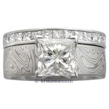 Mokume Princess Engagement Ring with Diamond Wedding Band
