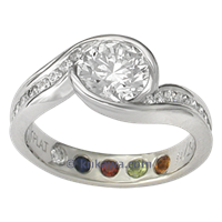 artistic engagement ring carved wave birthstones