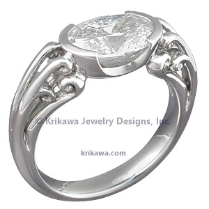 Carved Curls Engagement Ring with Oval Diamond