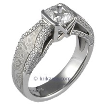 Mokume Borealis Engagement Ring with Cushion-Cut Diamond