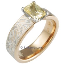 Mokume Solitaire Princess Engagement Ring with Yellow Sapphire