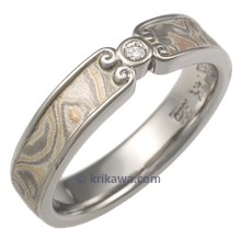 Champagne Mokume Wedding Band with Curls, 4mm