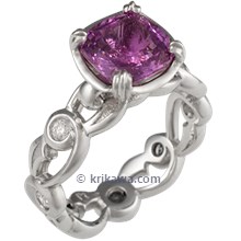 Wide Delicate Leaf Engagement Ring with Purple Sapphire