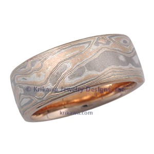 Champagne Mokume Wedding Band, Light Etch