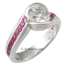 Carved Wave Engagement Ring in Platinum with Rubies