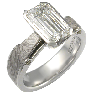 Emerald Cut Diamond in Mokume Bridge Engagement Ring Emerald Cut Diamond in Mokume Bridge Engagement Ring