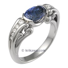 Carved Curls Engagement Ring with Oval Blue Sapphire
