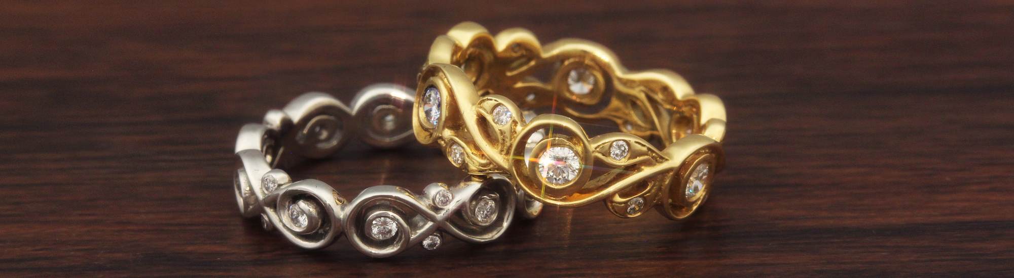 Infinity and floral wedding bands