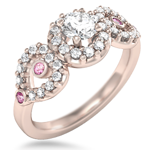 Heart Halo Three Stone Engagement Ring