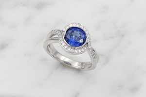 blue lab created sapphire engagement ring