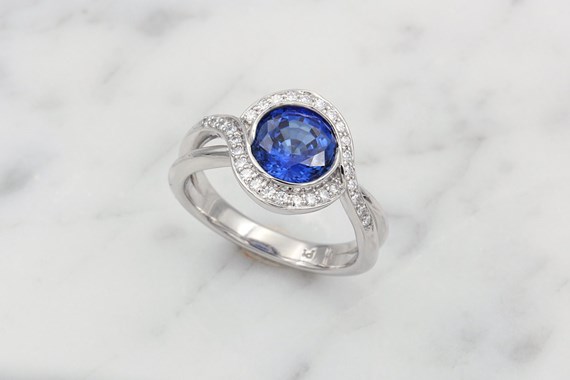 Blue Lab Sapphire Center Stone in Engagement Ring