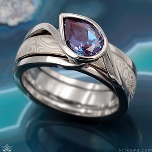 Pear Shaped Alexandrite - Swirl Pear Scaffold Engagement Ring - Unique Engagement Rings