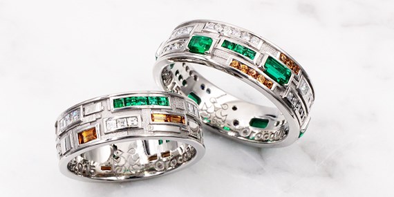 Emerald Accents in Wedding Bands