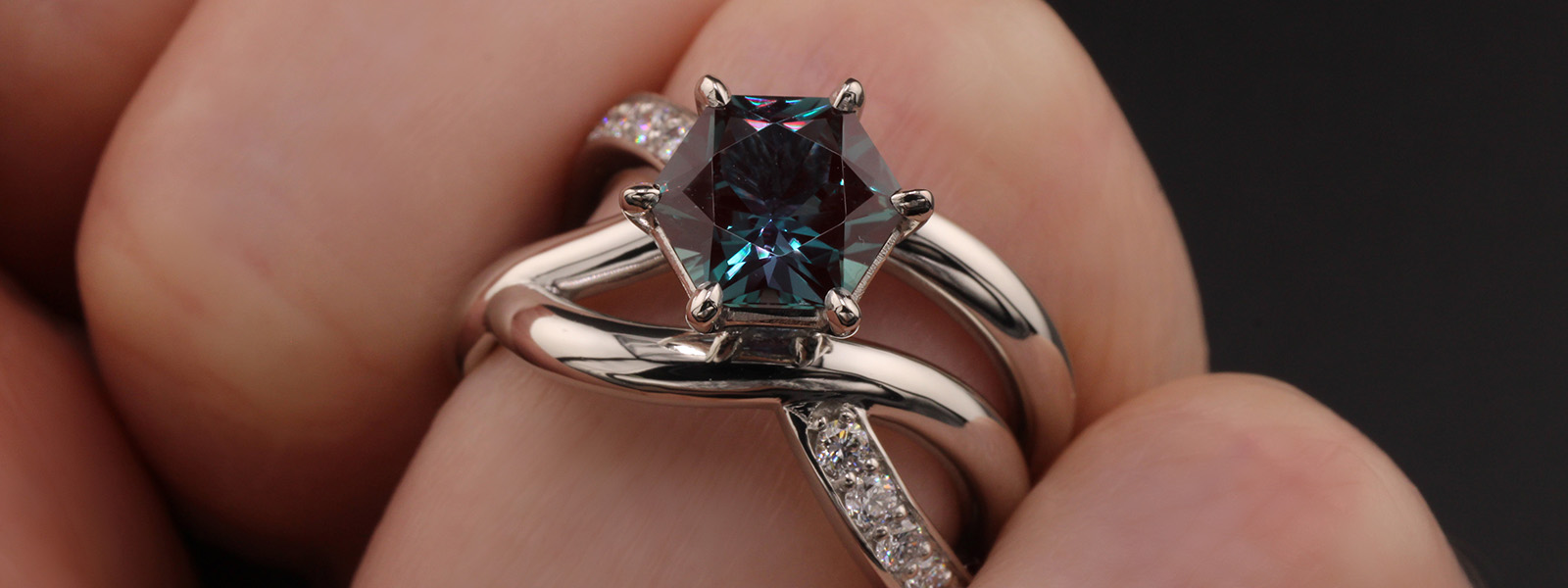 Hexagon Lab Alexandrite Engagement Ring
