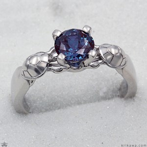 Custom Jewelry - Turtle Embrace Engagement Ring with Lab-Alexandrite