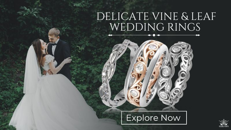 Delicate Vine and Leaf Wedding Rings