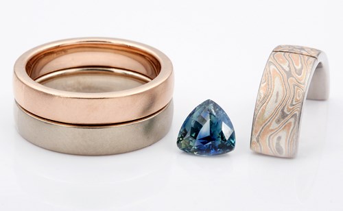 Sapphire with metal and mokume sample