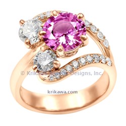 BWTE fantasy wave three stone 14k rg pink sapphire