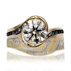 Contoured Mokume Wedding Band - Summer (Carved Wave ER)