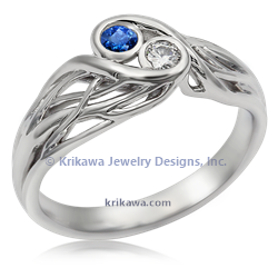 Two-Stone Tree Branch Engagement Ring with Sapphire and Diamond