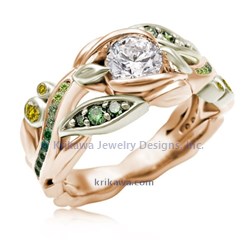 Garden Trellis 14k rose gold and 10k green gold mockup with diamond and assorted sapphires