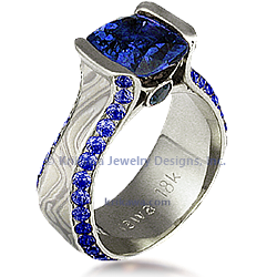 JLIQ juicy liqueur winter mokume 18k white gold blue sapphire center stone blue sapphire accent
