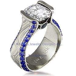 JLIQ juicy liqueur winter mokume 18k white gold diamond center stone blue sapphire accent