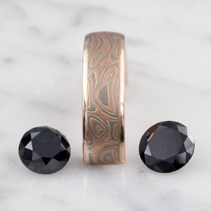 Champagne Mokume with Round Black Diamonds