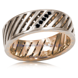 Lattice Wedding Band with black diamonds, 14k rose gold and 14k white gold