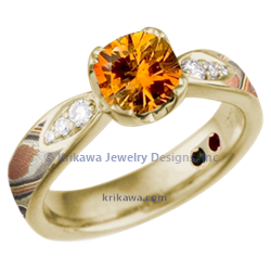 MBLE 14kY Autumn Orange Sapphire Dia Accents Birthstones