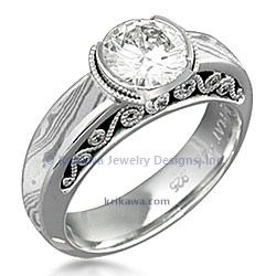 MCER platinum white mokume 1ct round diamond