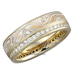 Summer Mokume Diamond Side Channel Wedding Band