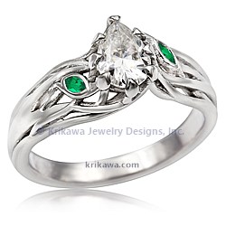 Diamond Leaf Tree Branch Engagement Ring with Emerald Accent Leaves