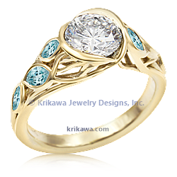 Embracing Tree Branch with Aqua Leaves Yellow Gold