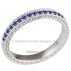 vintage rose wedding band millegrained platinum blue sapphire accents