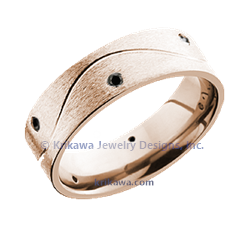 Waveform Wedding Band in 14k Rose gold with black diamonds