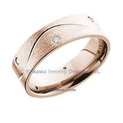 Wave Form Wedding Band in 14k Rose gold with white diamonds