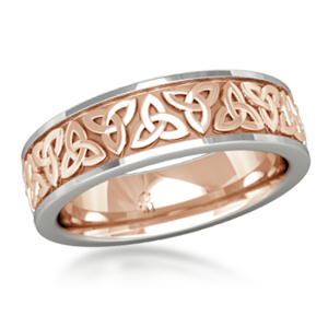 Celtic Trinity Knot Wedding Band in 14k rose gold with platinum rails