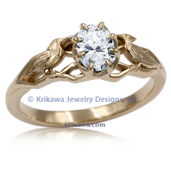 Birdwatcher in 14k yellow gold with a oval diamond