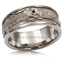 Dragon Ouroboros Wedding Band with Garnet