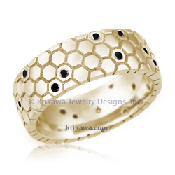 Honeycomb Diamond Wedding Band in 14k yellow gold with black diamonds